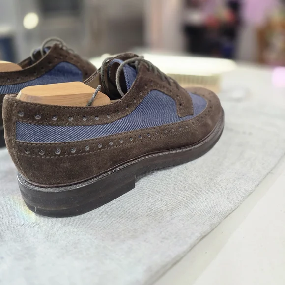Brunello Cucinelli Leather and Denim Wing Tip Oxford - www  display picture 1